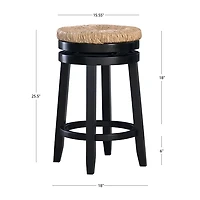 Black Wood Seagrass Seat Swivel Counter Stool