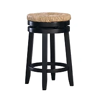 Black Wood Seagrass Seat Swivel Counter Stool