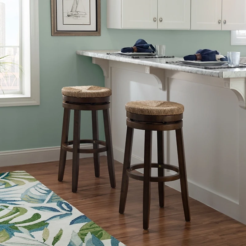 Dark Brown Seagrass Swivel Bar Stool