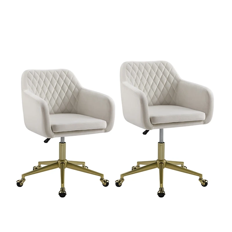 Cream Upholstered Tufted Swivel Office Chair