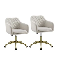 Cream Upholstered Tufted Swivel Office Chair
