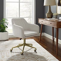 Cream Upholstered Tufted Swivel Office Chair