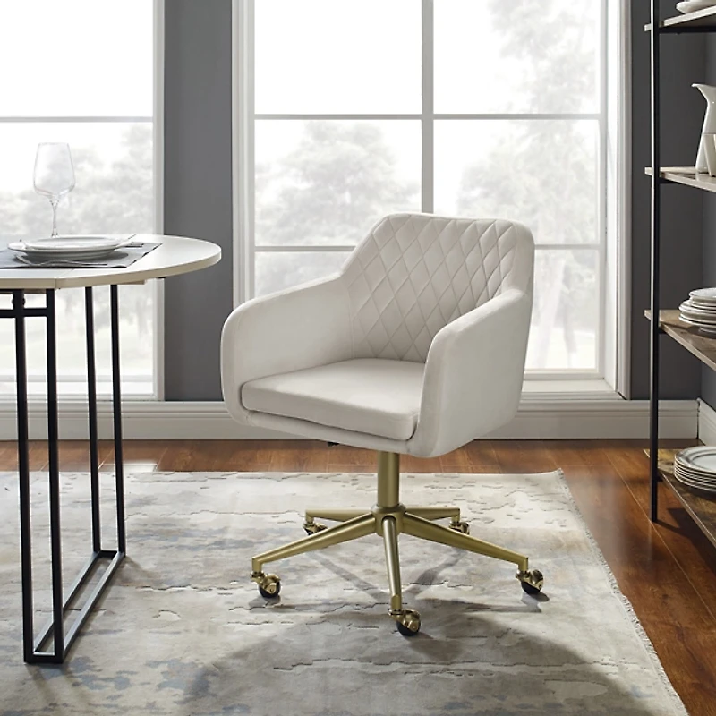 Cream Upholstered Tufted Swivel Office Chair