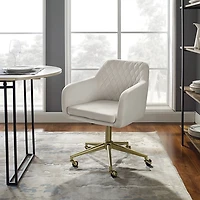 Cream Upholstered Tufted Swivel Office Chair