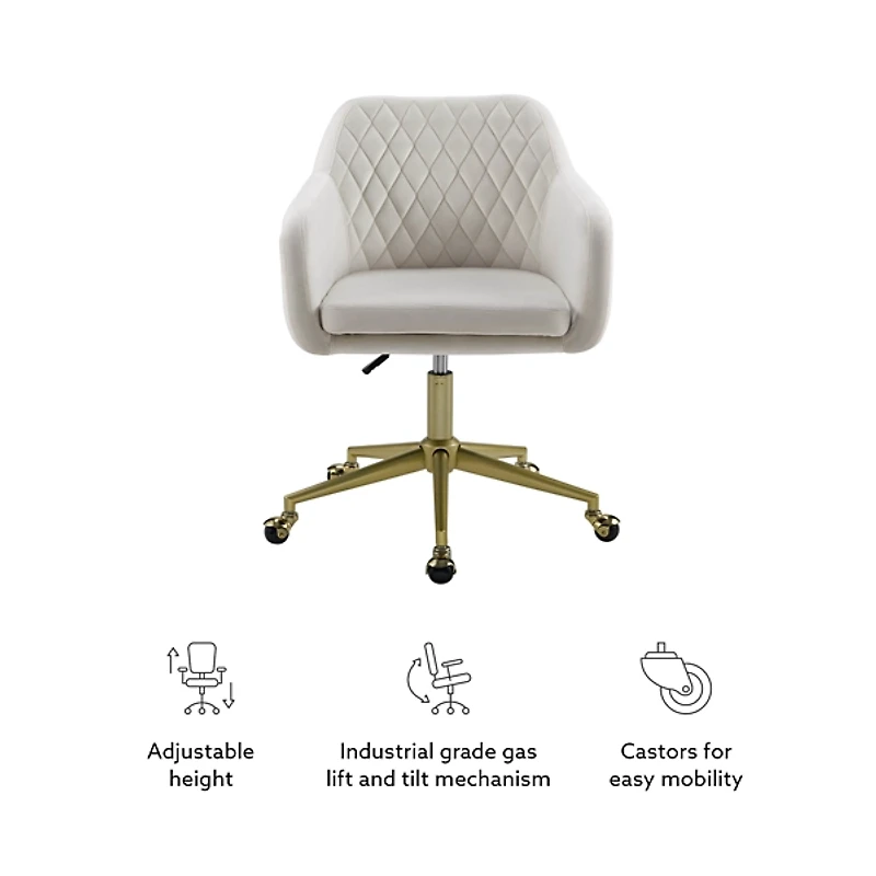 Cream Upholstered Tufted Swivel Office Chair