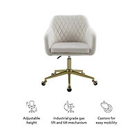 Cream Upholstered Tufted Swivel Office Chair