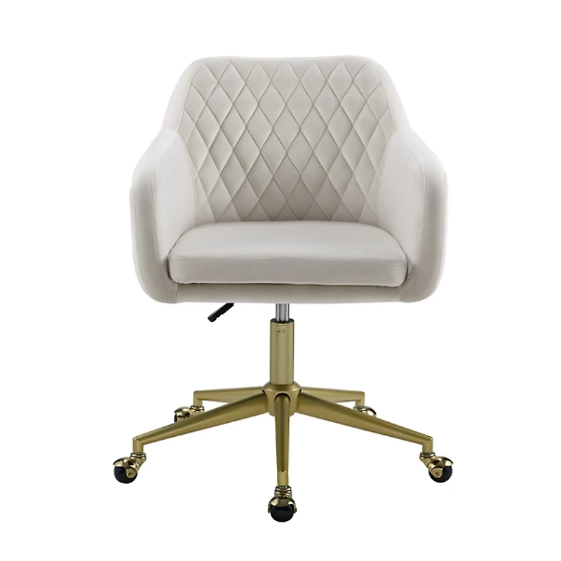 Cream Upholstered Tufted Swivel Office Chair