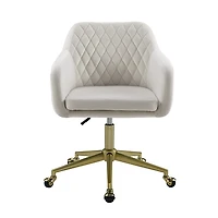 Cream Upholstered Tufted Swivel Office Chair