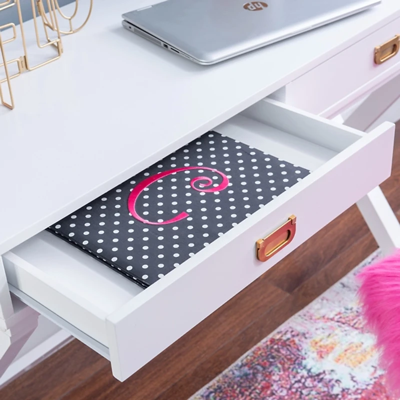 White Wood 2-Drawer X-Frame Desk