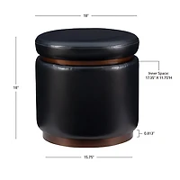 Round Black Faux Leather Storage Ottoman