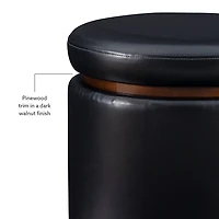 Round Black Faux Leather Storage Ottoman