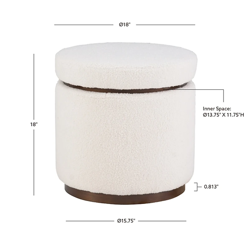 White Sherpa Upholstered Storage Ottoman