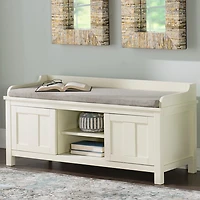 White Wood Upholstered Storage Bench