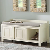 White Wood Upholstered Storage Bench