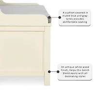 White Wood Upholstered Storage Bench