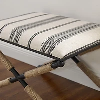 Black and White Striped Upholstered Ottoman