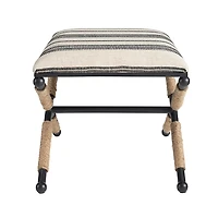 Black and White Striped Upholstered Ottoman