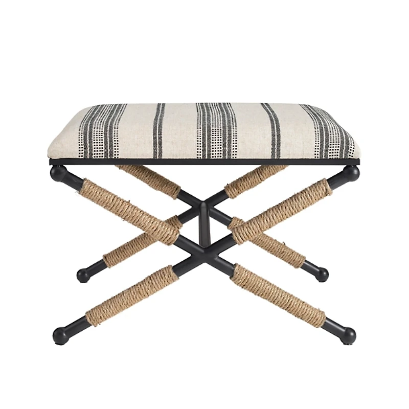 Black and White Striped Upholstered Ottoman
