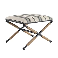 Black and White Striped Upholstered Ottoman