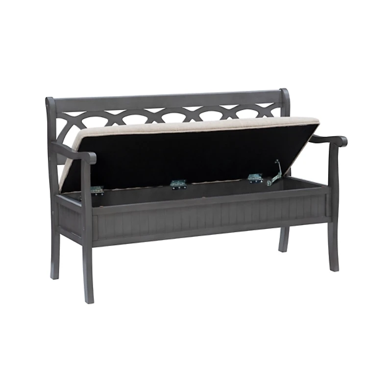 Gray Wood Upholstered Storage Bench