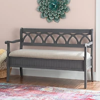 Gray Wood Upholstered Storage Bench