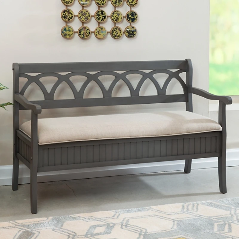 Gray Wood Upholstered Storage Bench
