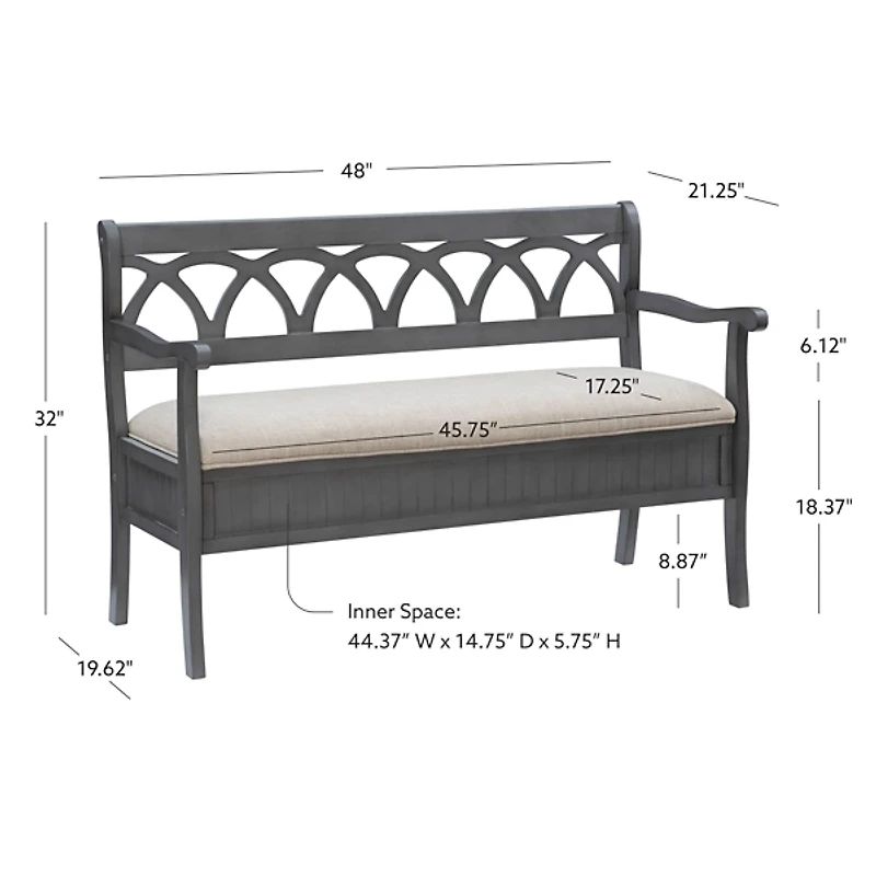 Gray Wood Upholstered Storage Bench