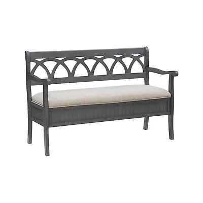 Gray Wood Upholstered Storage Bench