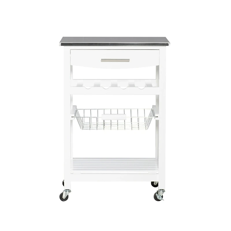 White Wood and Stainless Steel Kitchen Cart