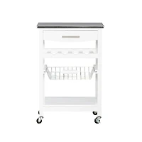 White Wood and Stainless Steel Kitchen Cart