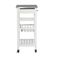 White Wood and Stainless Steel Kitchen Cart