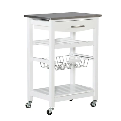 White Wood and Stainless Steel Kitchen Cart