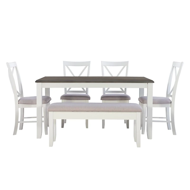 Gray and White Upholstered Wood 6-pc. Dining Set