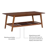 Brown Wood Slatted Bottom Shelf Coffee Table