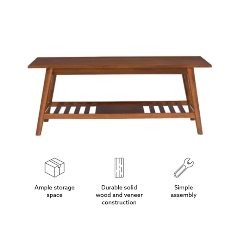 Brown Wood Slatted Bottom Shelf Coffee Table
