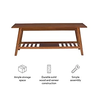 Brown Wood Slatted Bottom Shelf Coffee Table