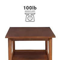 Brown Wood Slatted Bottom Shelf Coffee Table