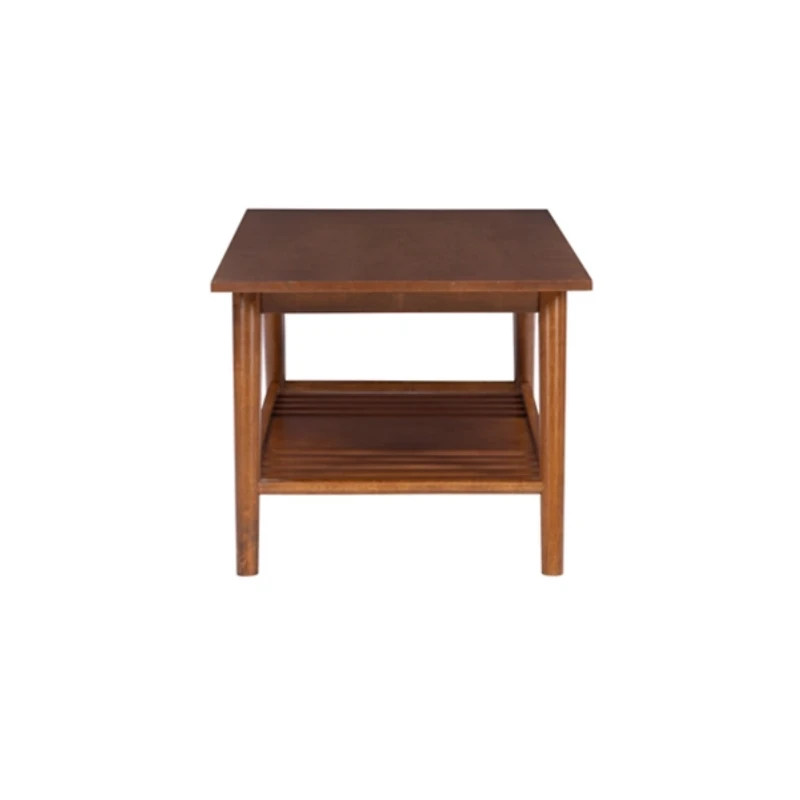 Brown Wood Slatted Bottom Shelf Coffee Table