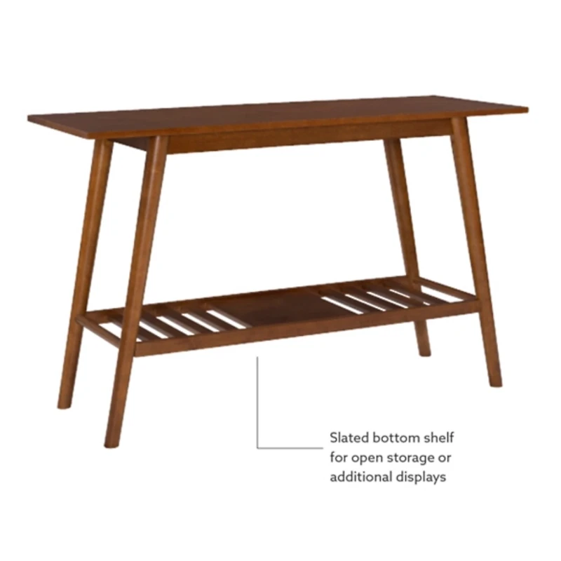 Brown Wood Slatted Bottom Shelf Console Table