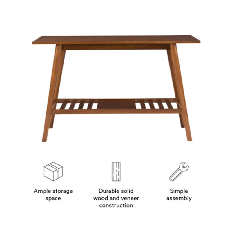 Brown Wood Slatted Bottom Shelf Console Table