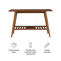 Brown Wood Slatted Bottom Shelf Console Table