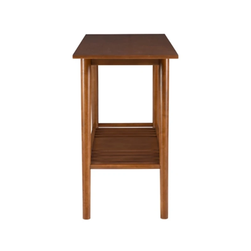 Brown Wood Slatted Bottom Shelf Console Table