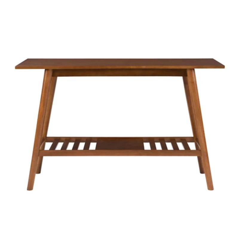 Brown Wood Slatted Bottom Shelf Console Table