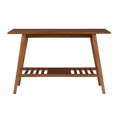 Brown Wood Slatted Bottom Shelf Console Table