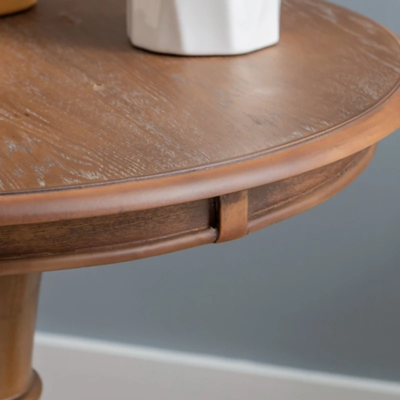 Brown Wood Round Base Side Table