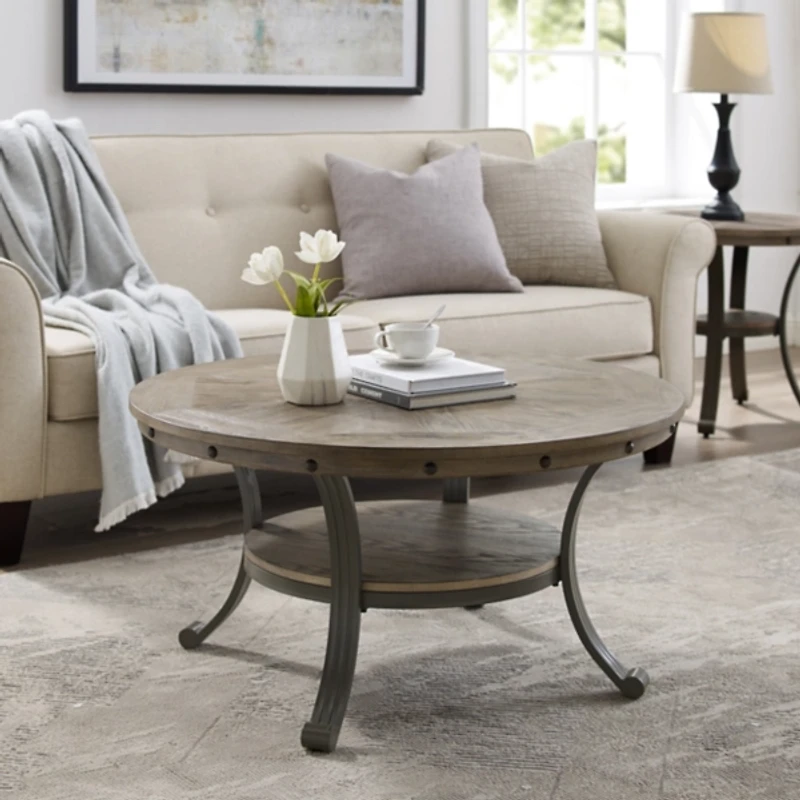 Ash Gray Round Nailhead Coffee Table