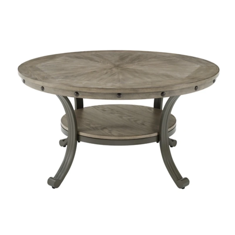 Ash Gray Round Nailhead Coffee Table