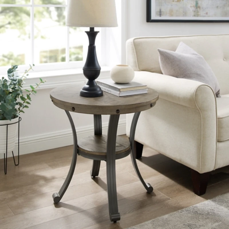 Ash Gray Round Nailhead Side Table