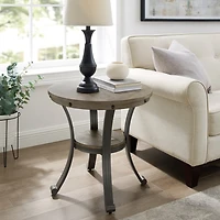 Ash Gray Round Nailhead Side Table