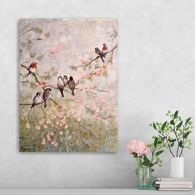 Birds on Floral Branches Canvas Art Print